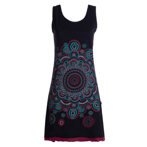 Vishes Trägerkleid Hippie Sommerkleid Mandala Print Baumwolle schwarz 46