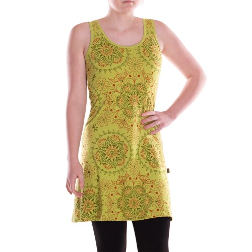Vishes Damen Mini-Kleid Baumwolle Blumen-Muster A-Linie Rundhalsausschnitt ärmellos Casual