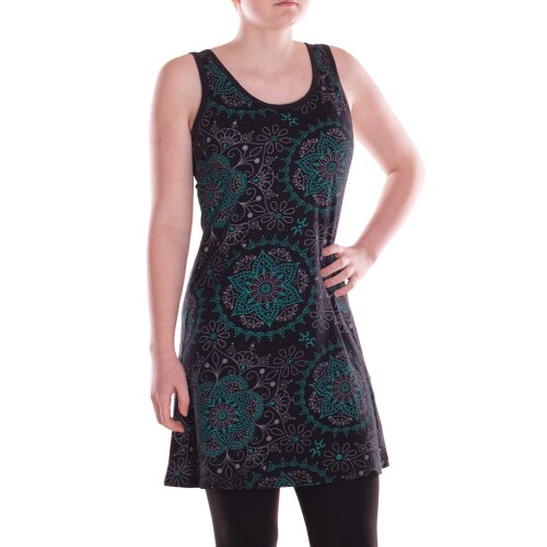 Vishes Damen Mini-Kleid Baumwolle Blumen-Muster A-Linie Rundhalsausschnitt ärmellos Casual schwarz 40