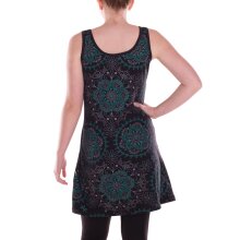 Vishes Damen Mini-Kleid Baumwolle Blumen-Muster A-Linie Rundhalsausschnitt ärmellos Casual schwarz 40