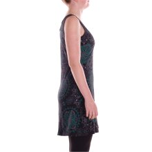 Vishes Damen Mini-Kleid Baumwolle Blumen-Muster A-Linie Rundhalsausschnitt ärmellos Casual schwarz 40