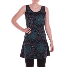Vishes Damen Mini-Kleid Baumwolle Blumen-Muster A-Linie Rundhalsausschnitt ärmellos Casual schwarz 40