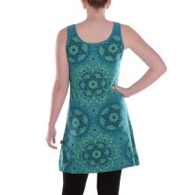 Vishes Damen Mini-Kleid Baumwolle Blumen-Muster A-Linie Rundhalsausschnitt ärmellos Casual türkis 42