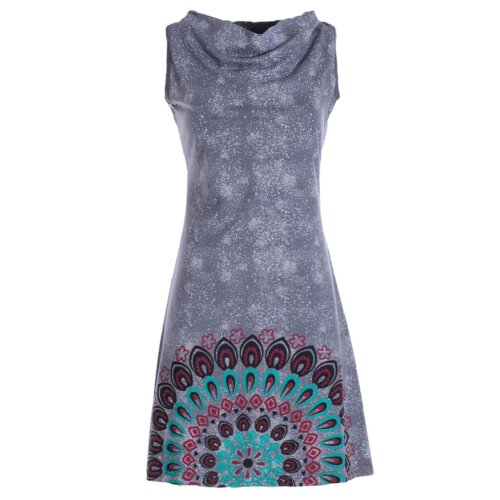 Vishes - Damen Sommerkleid Armlos Mandala-Kleid Tunika-Kleid T-Shirtkleid grau 40