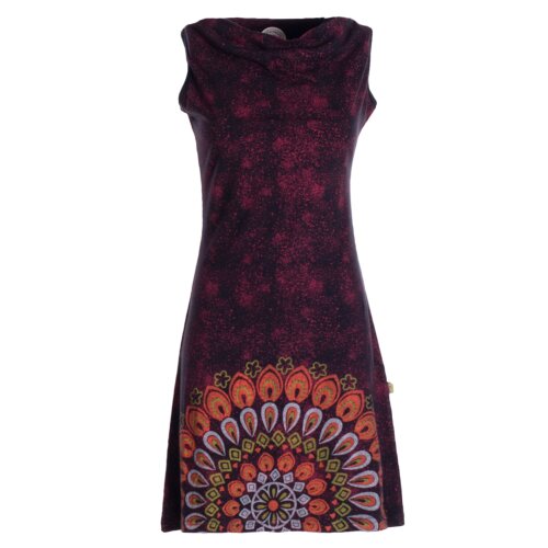 Vishes - Damen Sommerkleid Armlos Mandala-Kleid Tunika-Kleid T-Shirtkleid schwarz-dunkelrot 38