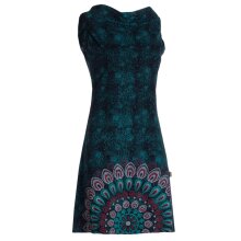 Vishes - Damen Sommerkleid Armlos Mandala-Kleid Tunika-Kleid T-Shirtkleid schwarz-türkis 38