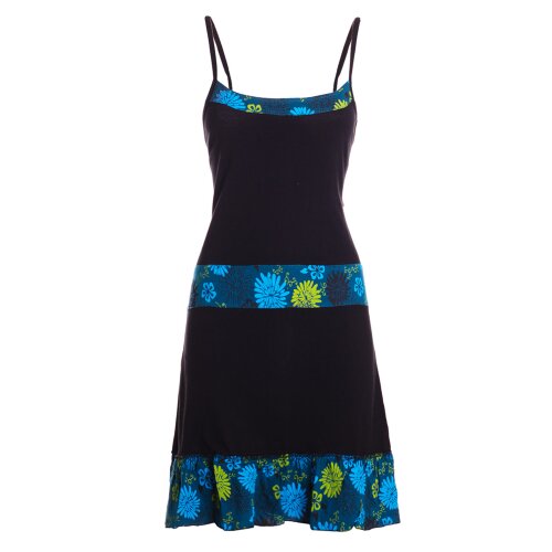 Vishes Mini Trägerkleid Damen Jersey Baumwolle mit Blumenbordüre schwarz-türkis 40