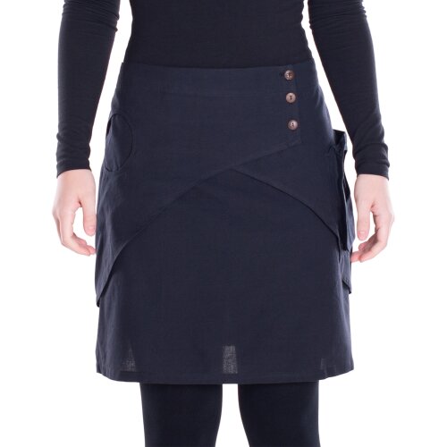 Vishes Damen Mini-Rock Baumwolle A-Linie breiter Bund mit Knopfleiste und Taschen schwarz 42