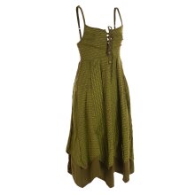 Vishes - Damen Sommer-Kleider längen-verstellbar Spagettiträger-Kleid olive 44
