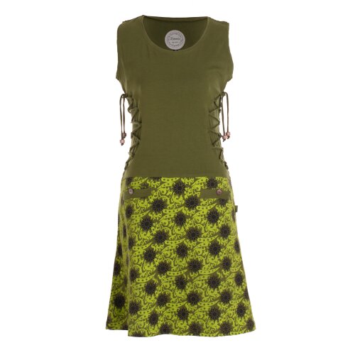 Vishes - Damen Sommerkleid armlos-es Blumen-Kleid Tunika-Kleid T-Shirtkleid olive 40