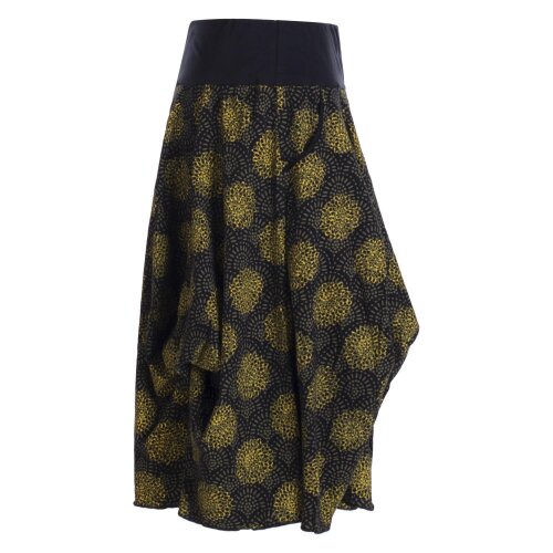 Vishes - Damen Ballon-Rock Knielang Pump-Rock Baumwolle Blüten-Muster schwarz-gelb 40
