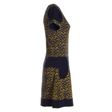 Vishes - Damen Longshirt-Kleid kurzarm Mini-Kleid Tunika-Kleid T-Shirtkleid Schwarz-Gelbgrün 40