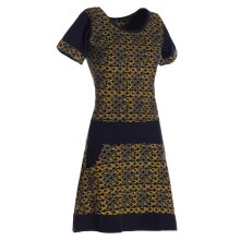 Vishes - Damen Longshirt-Kleid kurzarm Mini-Kleid Tunika-Kleid T-Shirtkleid Schwarz-Gelbgrün 40