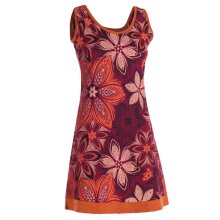 Vishes Damen Mini-Kleid Baumwolle Blumen-Muster A-Linie Rundhalsausschnitt dunkelrot 36