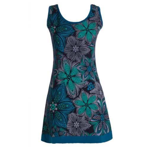 Vishes Damen Mini-Kleid Baumwolle Blumen-Muster A-Linie Rundhalsausschnitt schwarz 38