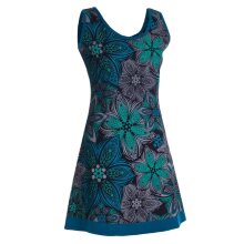Vishes Damen Mini-Kleid Baumwolle Blumen-Muster A-Linie Rundhalsausschnitt schwarz 40