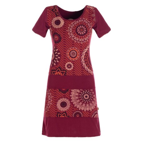 Vishes - Kurzarm Damen Sommerkleid Mini-Kleid Tunika-Kleid T-Shirtkleid dunkelrot 42