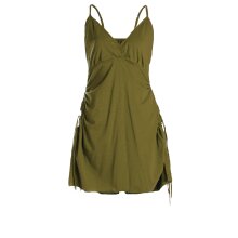 Vishes - Damen Sommer-Kleider Bio-Baumwolle Spaghettiträger-Kleid olive 36-38
