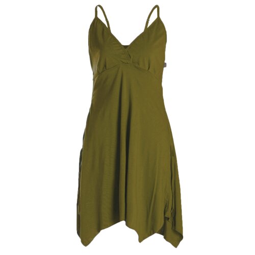 Vishes - Damen Sommer-Kleider Bio-Baumwolle Spaghettiträger-Kleid olive 38-40