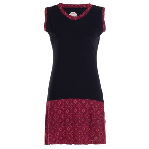 Vishes - Damen Sommerkleid Armlos Sternchen-Kleid Tunika-Kleid T-Shirtkleid schwarz-dunkelrot 46