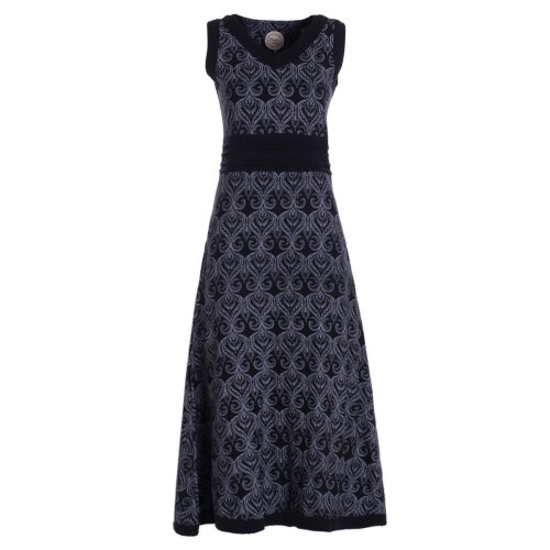 Vishes Langes Maxikleid Jersey Baumwolle Ornament Print Ärmellos schwarz 48