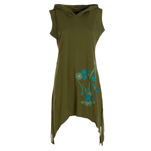 Vishes - Armloses Damen Zipfel-Tunika Elfen-Kleid Zipfelkapuze Zipfelkleid  olive 42