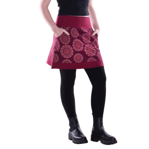 Vishes Damen Mini-Rock Baumwolle Mandala-Muster elastischer Bund mit Taschen dunkelrot 38