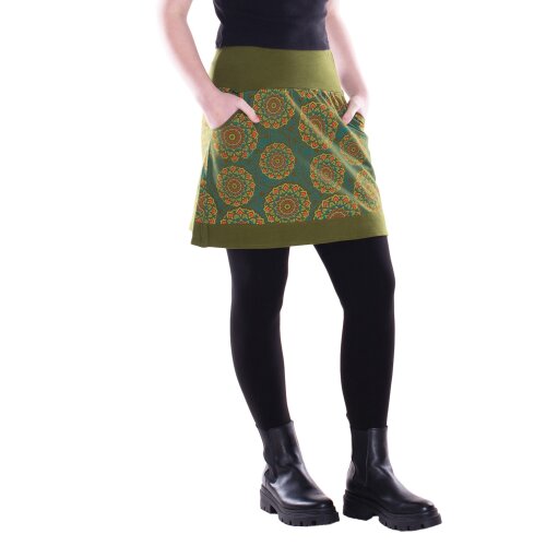 Vishes Damen Mini-Rock Baumwolle Mandala-Muster elastischer Bund mit Taschen olive 42