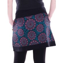 Vishes Damen Mini-Rock Baumwolle Mandala-Muster elastischer Bund mit Taschen schwarz 48