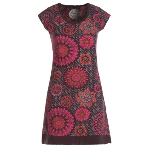 Vishes - Alternative Bekleidung - kurzarm Damen Sommer-Kleid Longshirt-Kleid Mini-Kleid Tunika-Kleid braun 42