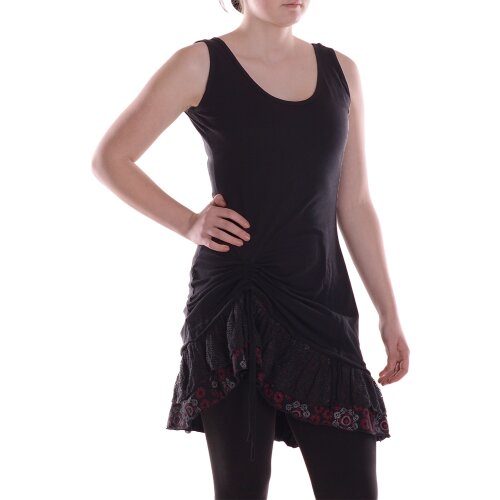 Vishes Sommerkleid Damen Trägerkleid Spitze Volant Raffung Verstellbar schwarz 42