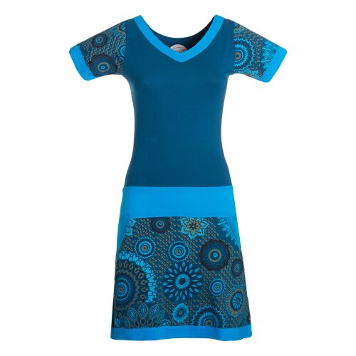 Vishes Kurzarm Kleid Damen Bedruckt Mandala Taschen Jersey Baumwolle türkis 38