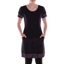 Vishes Damen Kleid Baumwolle Blumen-Muster A-Linie mit Taschen schwarz 44