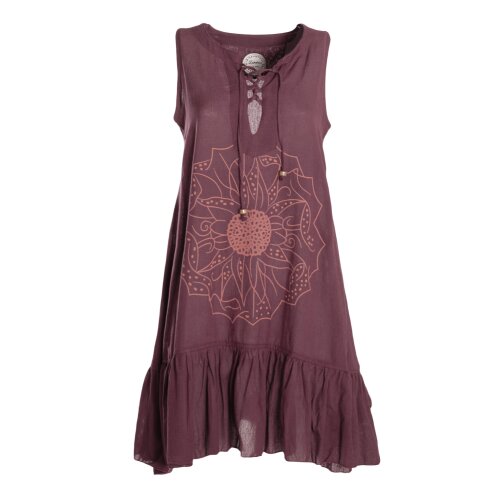 Vishes Damen Hängerkleid Baumwolle Blumen-Muster Lagenlook-Design mit Schnüren und Holzperlen braun 42