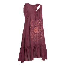 Vishes Damen Hängerkleid Baumwolle Blumen-Muster Lagenlook-Design mit Schnüren und Holzperlen braun 42