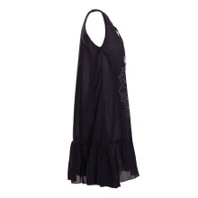 Vishes Damen Hängerkleid Baumwolle Blumen-Muster Lagenlook-Design mit Schnüren und Holzperlen schwarz 38-40