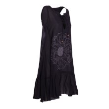 Vishes Damen Hängerkleid Baumwolle Blumen-Muster Lagenlook-Design mit Schnüren und Holzperlen schwarz 48