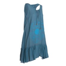 Vishes Damen Hängerkleid Baumwolle Blumen-Muster Lagenlook-Design mit Schnüren und Holzperlen türkis 38-40