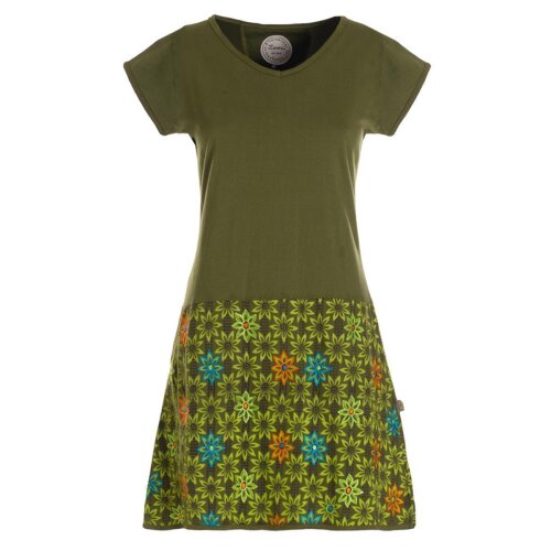 Vishes - Damen Sommerkleid Kurzarm Blumen-Kleid Tunika-Kleid T-Shirtkleid olive 48