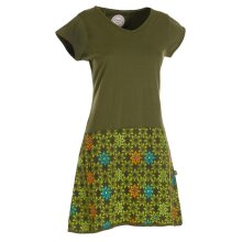 Vishes - Damen Sommerkleid Kurzarm Blumen-Kleid Tunika-Kleid T-Shirtkleid olive 48
