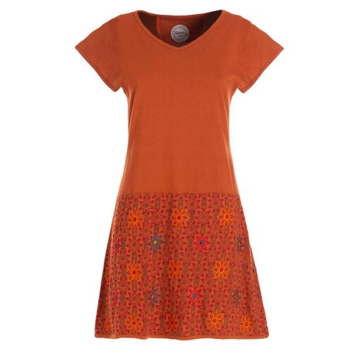 Vishes - Damen Sommerkleid Kurzarm Blumen-Kleid Tunika-Kleid T-Shirtkleid orange 40