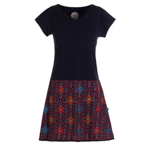 Vishes - Damen Sommerkleid Kurzarm Blumen-Kleid Tunika-Kleid T-Shirtkleid schwarz 42