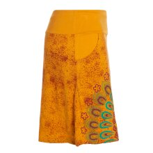 Vishes Damen Mini-Rock Baumwolle Blumen-Muster breiter Bund zum Schnüren mit Taschen gelb 34