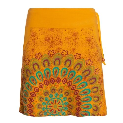 Vishes Damen Mini-Rock Baumwolle Blumen-Muster breiter Bund zum Schnüren mit Taschen gelb 40