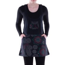 Vishes Damen Mini-Kleid Baumwolle Paisley Latzkleid mit Taschen schwarz-türkis 44