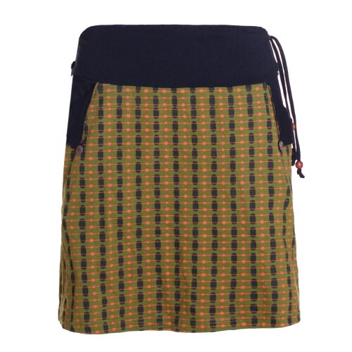 Vishes Damen Mini-Rock Baumwolle Punkte extrabreiter Bund mit Kordel-Zug olive 38