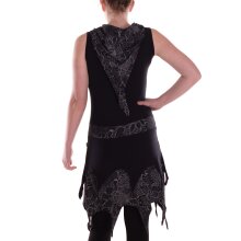 Vishes Damen Kleid Baumwolle Blumen-Muster Asymmetrisch mit Kapuze schwarz 38