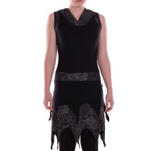 Vishes Damen Kleid Baumwolle Blumen-Muster Asymmetrisch mit Kapuze schwarz 44