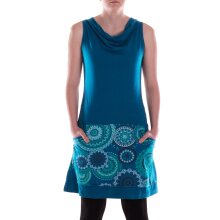 Vishes Damen mittellanges Kleid Baumwolle geometrisches Muster Wasserfall-Ausschnitt mit Taschen türkis 40
