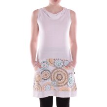 Vishes Damen mittellanges Kleid Baumwolle geometrisches Muster Wasserfall-Ausschnitt mit Taschen weiß 36